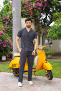 Waffle Charcoal Half-Sleeve Safari Suit for Men B6