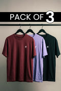 Maroon, Black & Purple T-Shirt  - Pack of 3