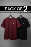 Black & Maroon T-Shirt  - Pack of 2