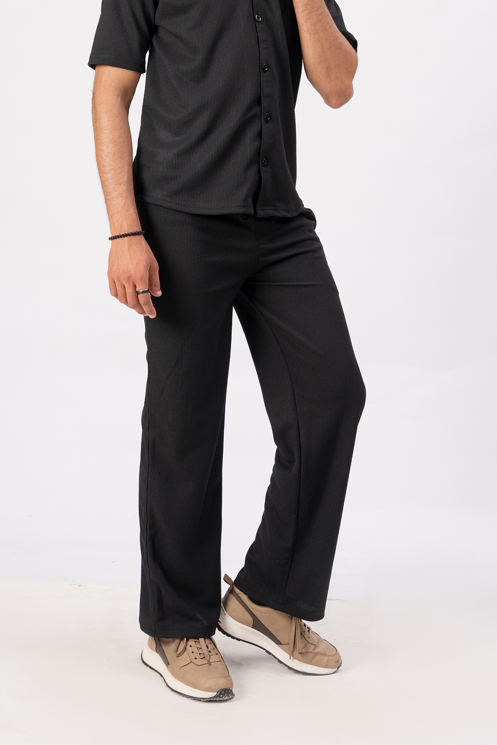 Waffle Black Relaxed Fit Trouser - D12