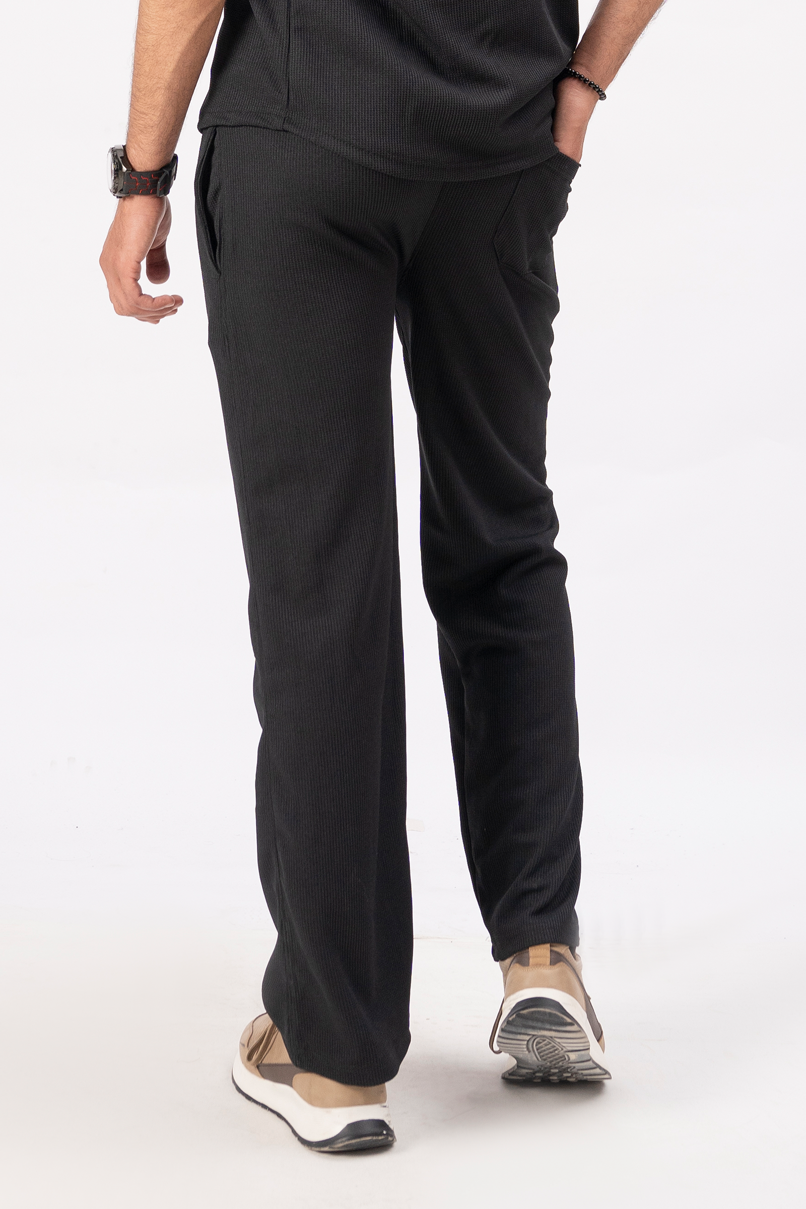 Waffle Black Relaxed Fit Trouser - D12