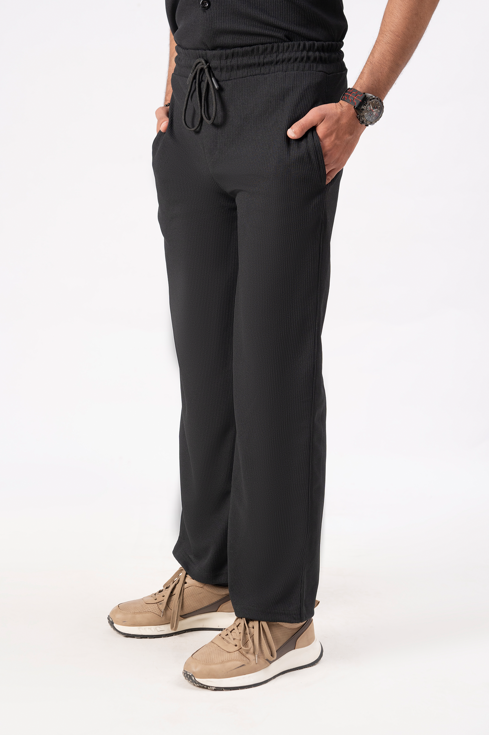 Waffle Black Relaxed Fit Trouser - D12