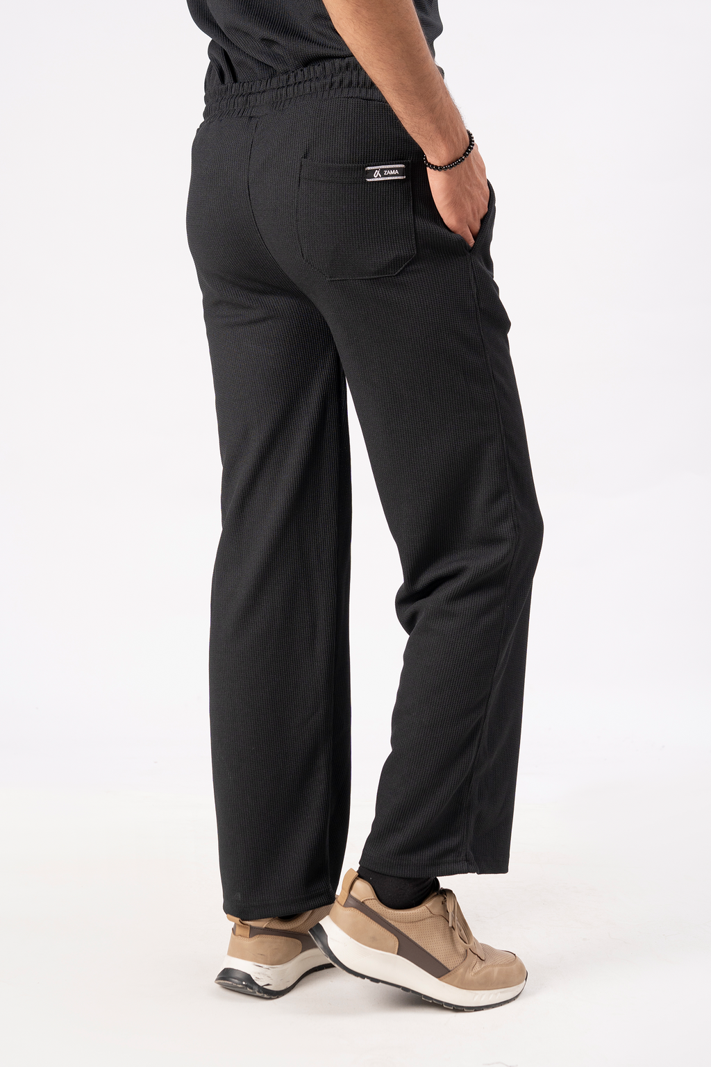 Waffle Black Relaxed Fit Trouser - D12