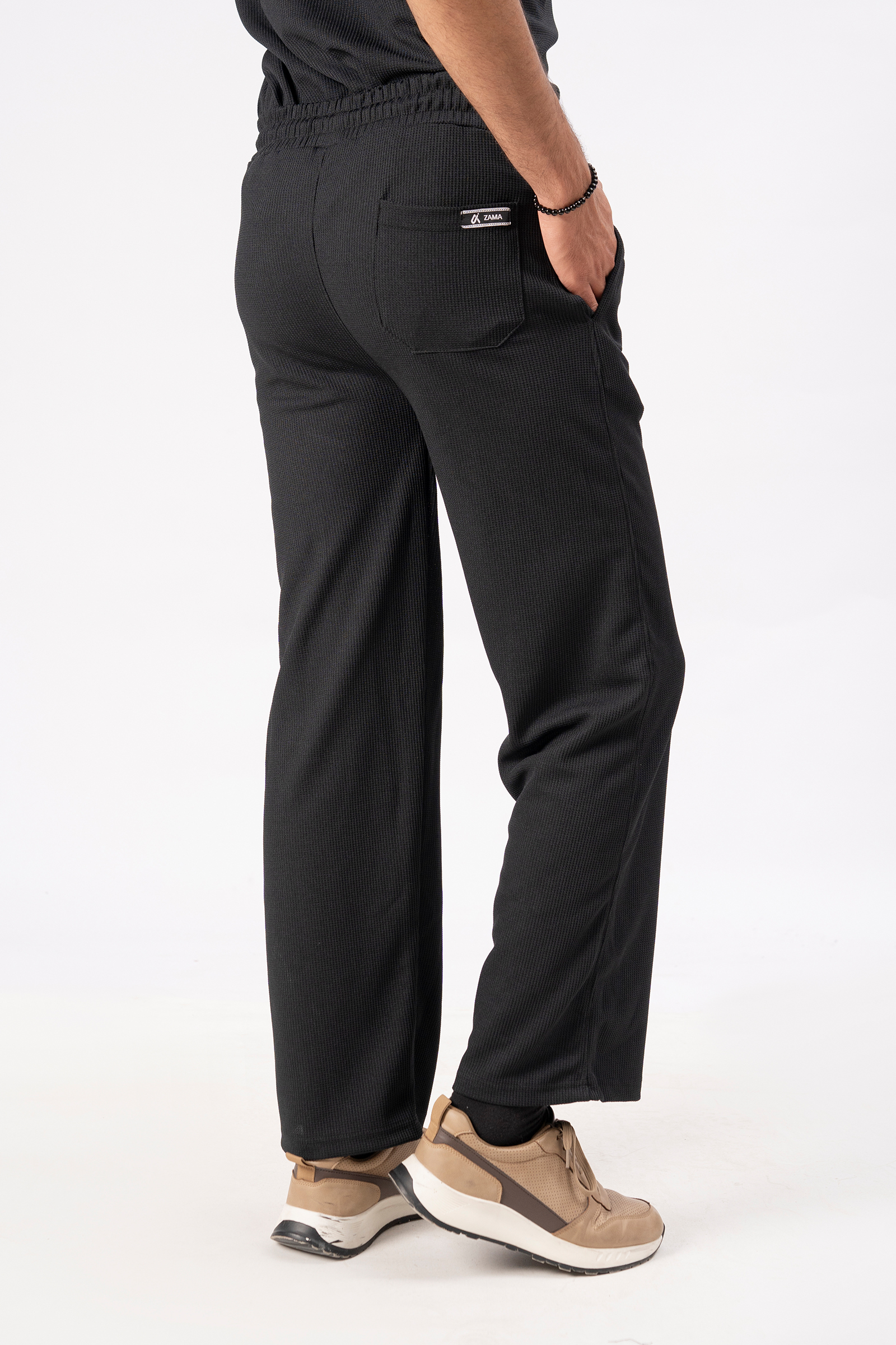 Waffle Black Relaxed Fit Trouser - D12