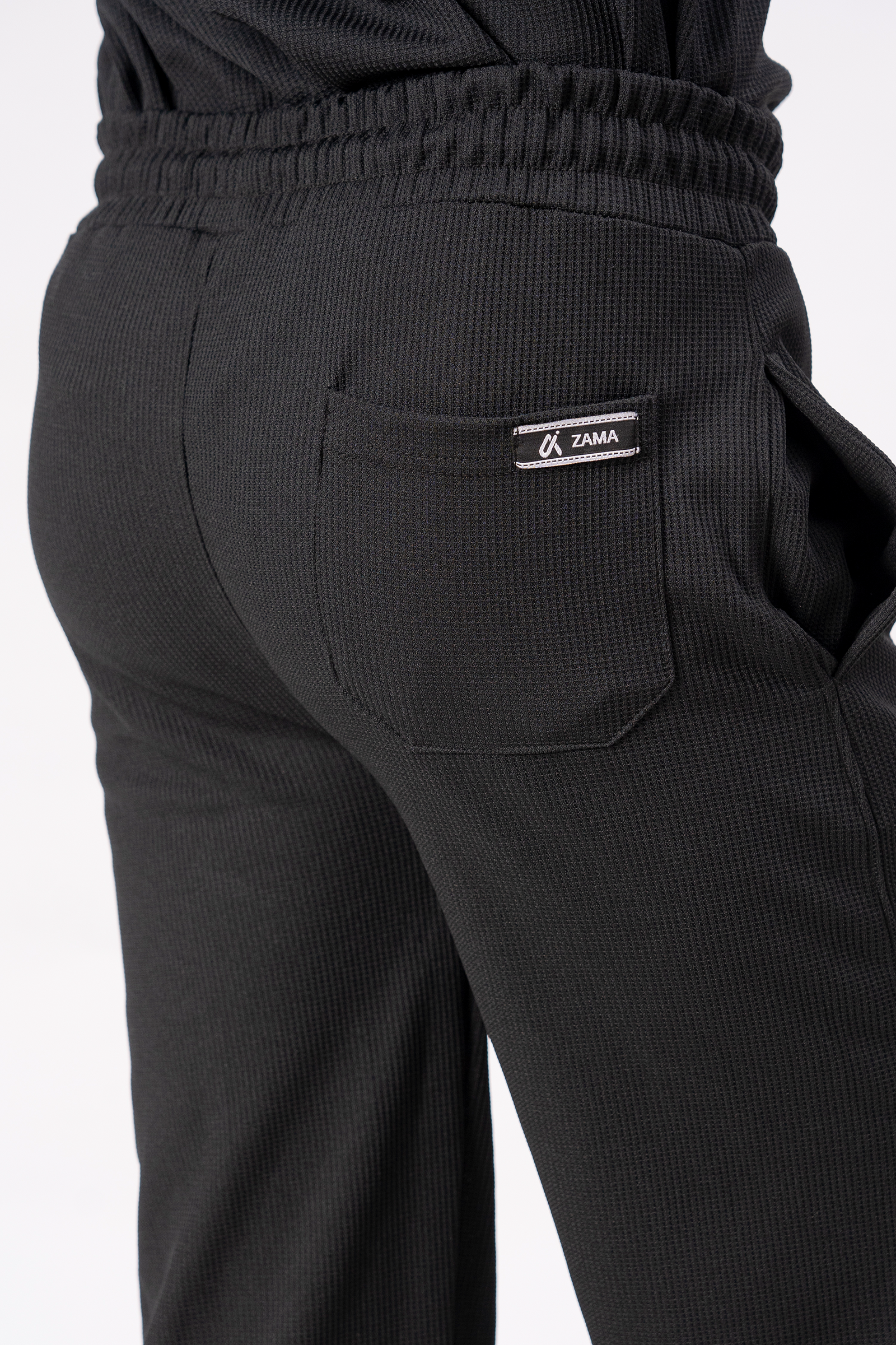 Waffle Black Relaxed Fit Trouser - D12