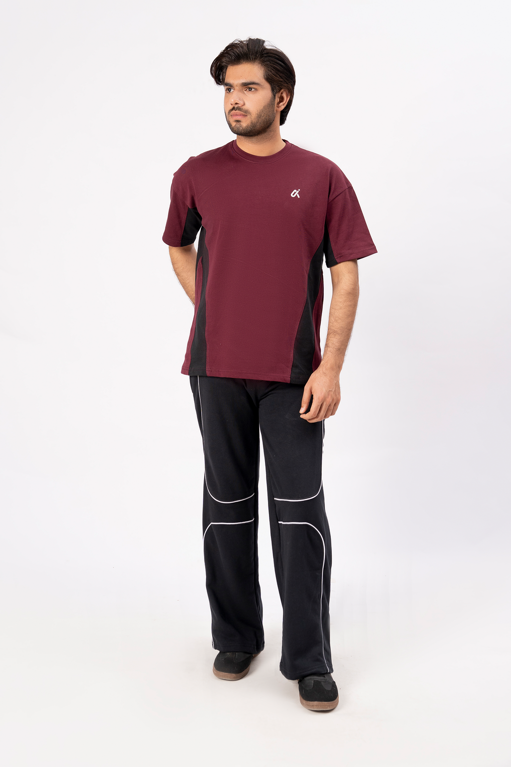 Contrast Panel Performance T-Shirt – Maroon & Black T3