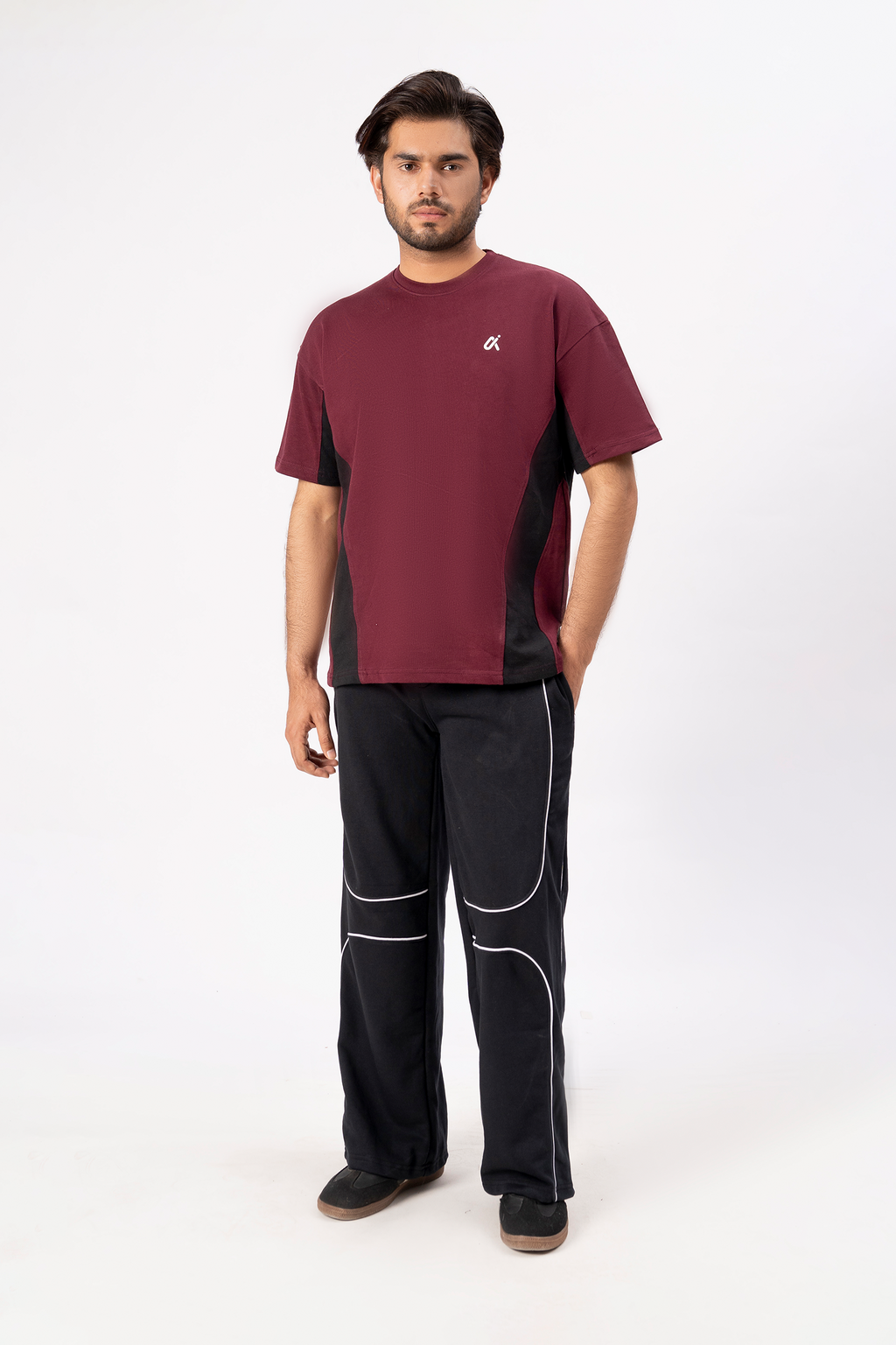 Contrast Panel Performance T-Shirt – Maroon & Black T3
