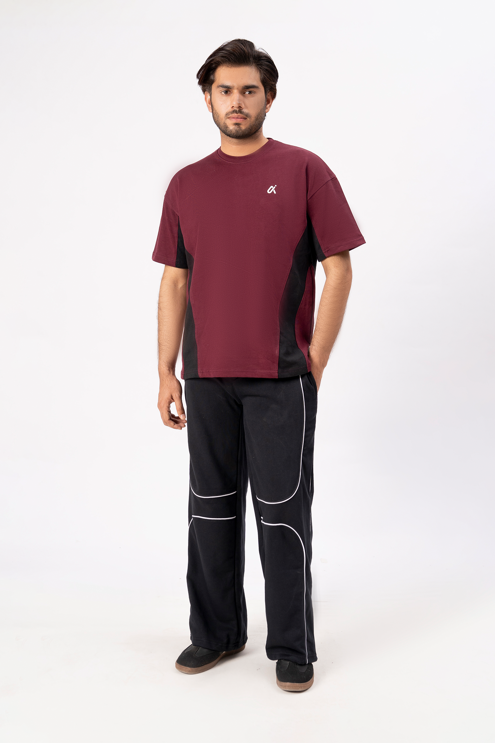 Contrast Panel Performance T-Shirt – Maroon & Black T3