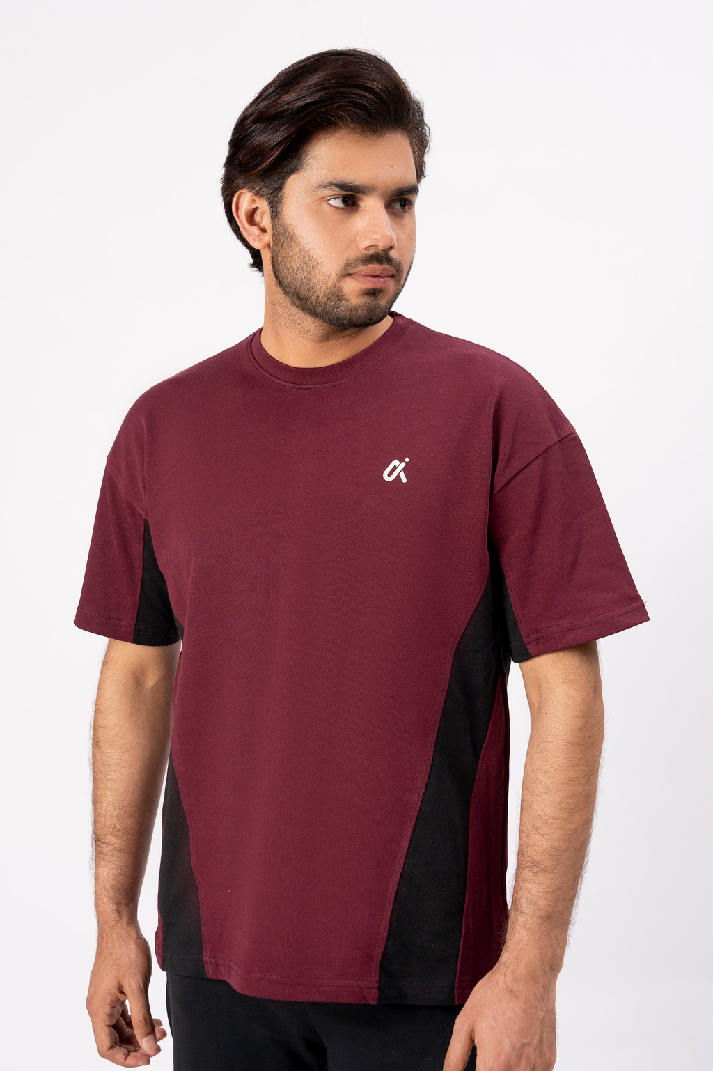Contrast Panel Performance T-Shirt – Maroon & Black T3