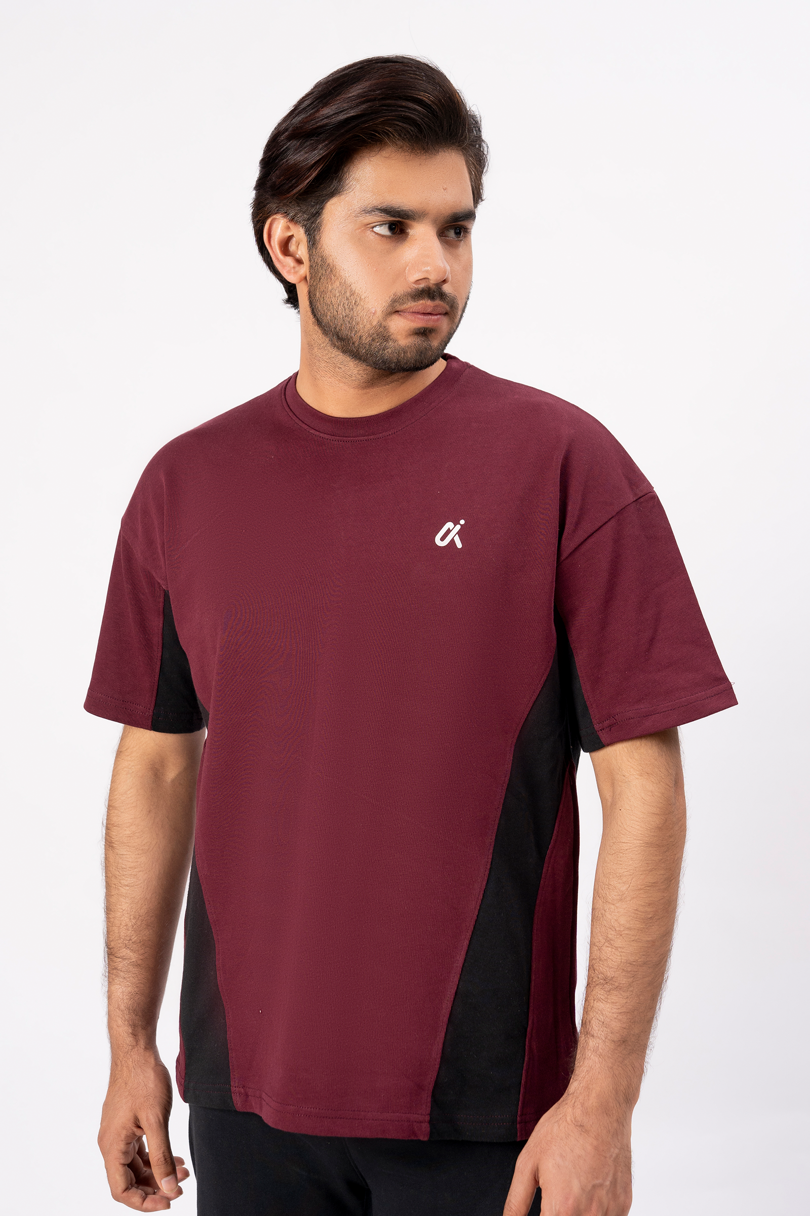 Contrast Panel Performance T-Shirt – Maroon & Black T3
