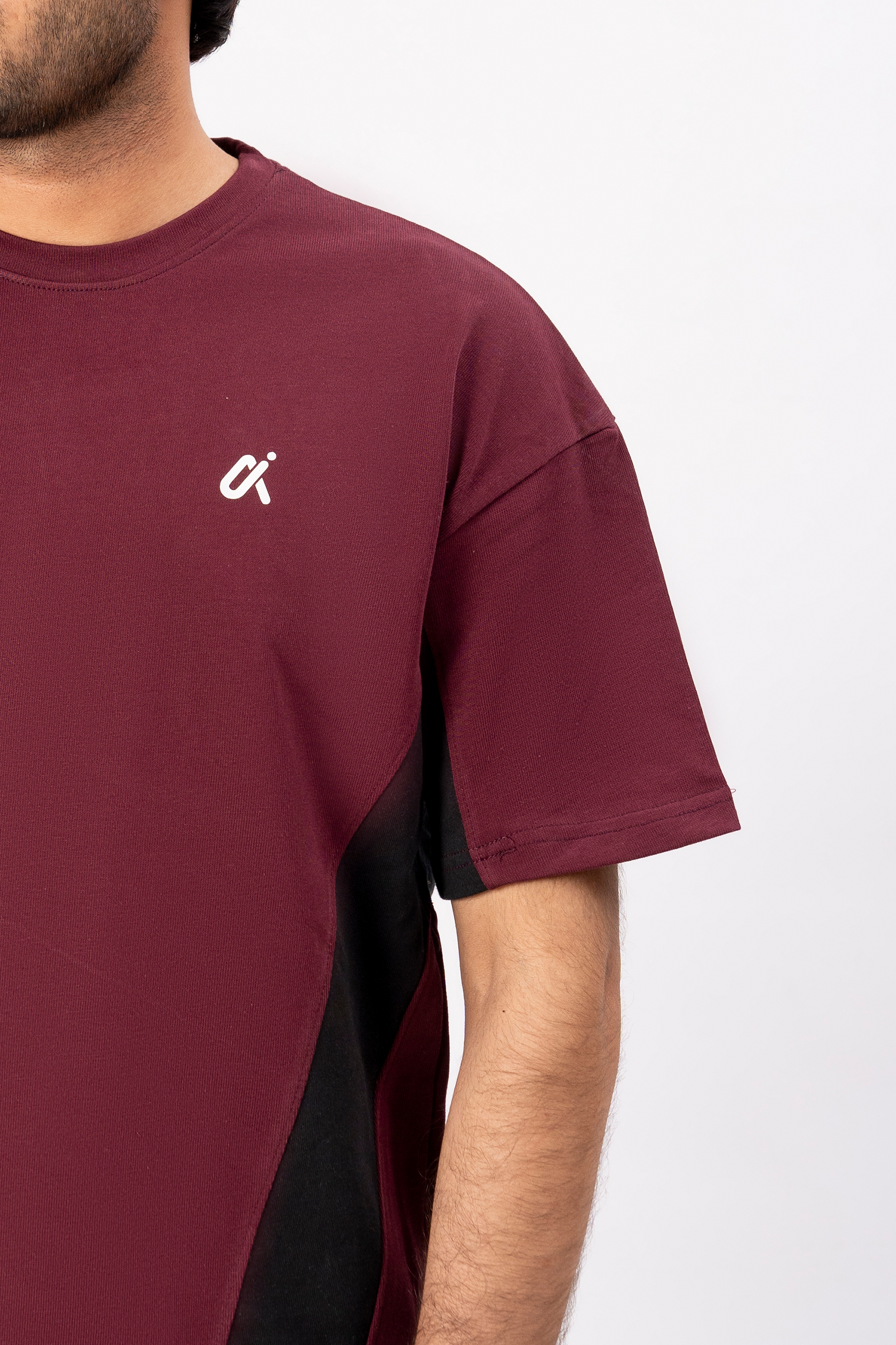 Contrast Panel Performance T-Shirt – Maroon & Black T3