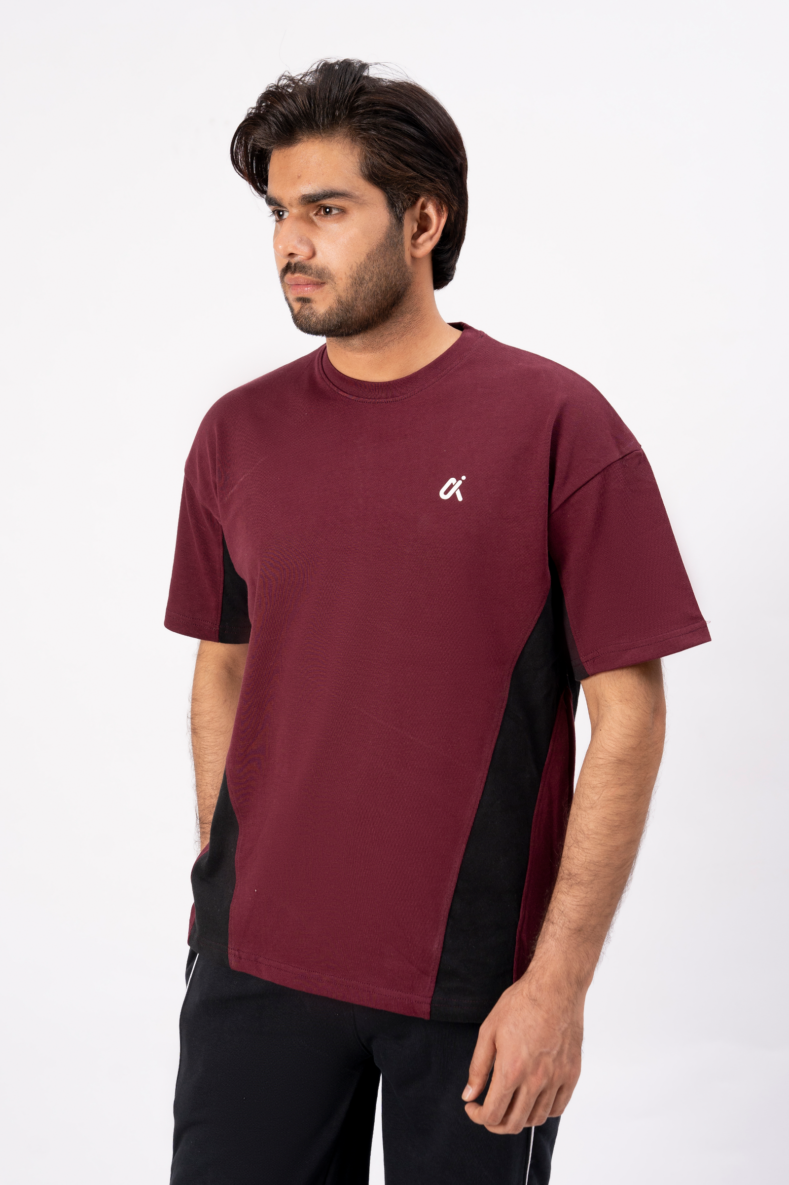 Contrast Panel Performance T-Shirt – Maroon & Black T3