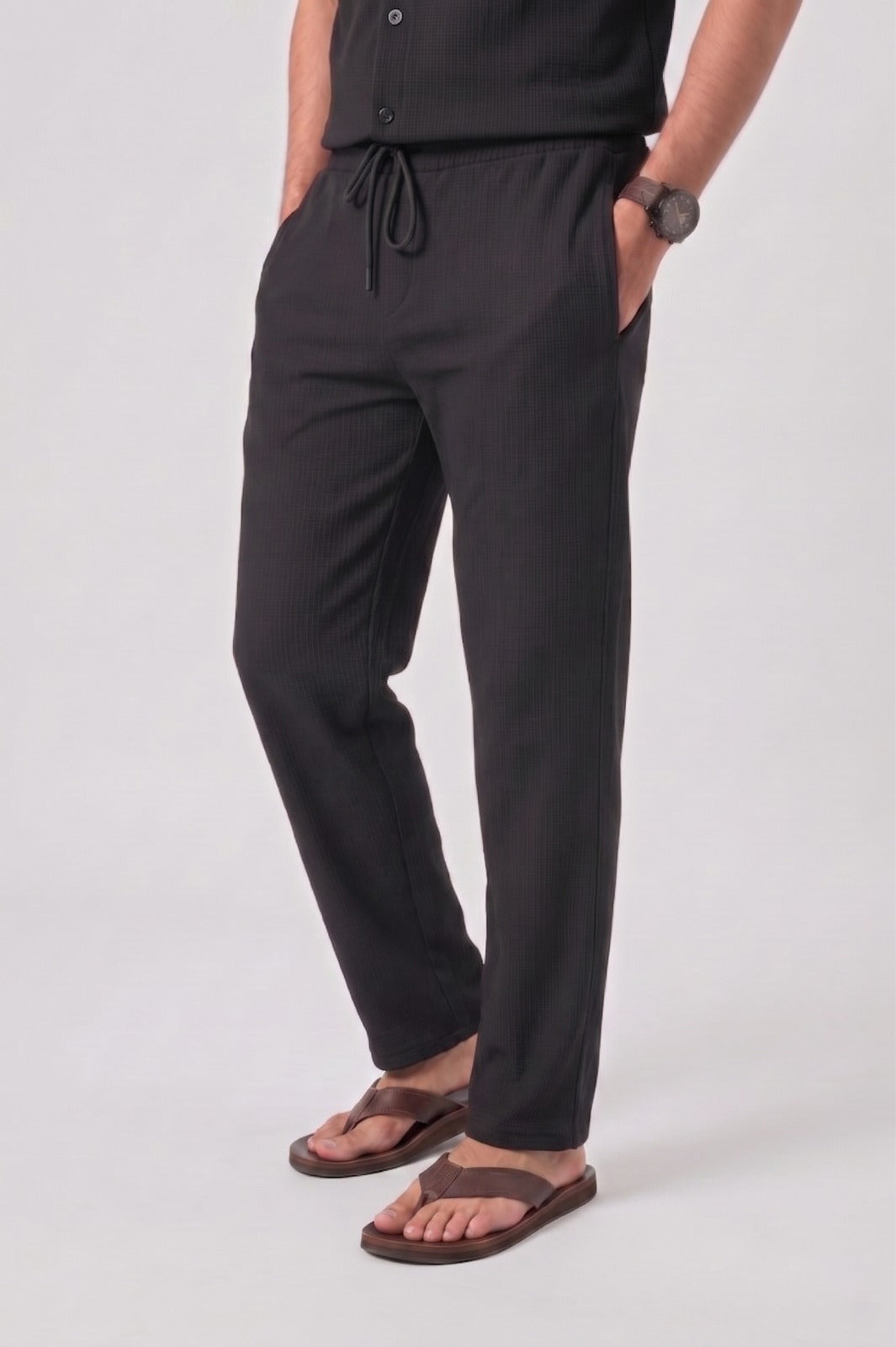 Waffle Black Relaxed Fit Trouser - D12