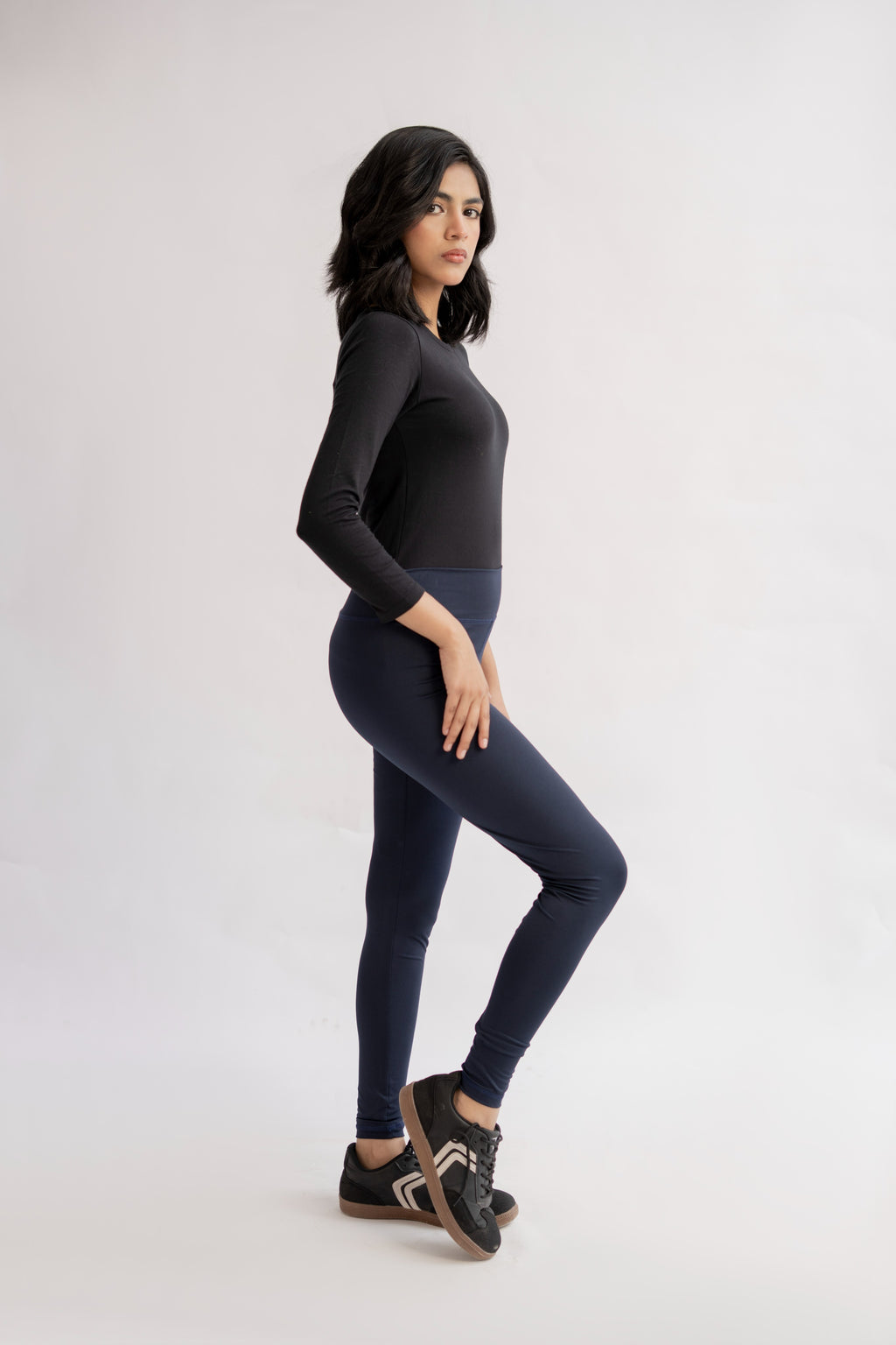 Pack of 3 Premium Slim Fit Tights + Free T-Shirt (Navy Blue, Black, Olive Green) E7