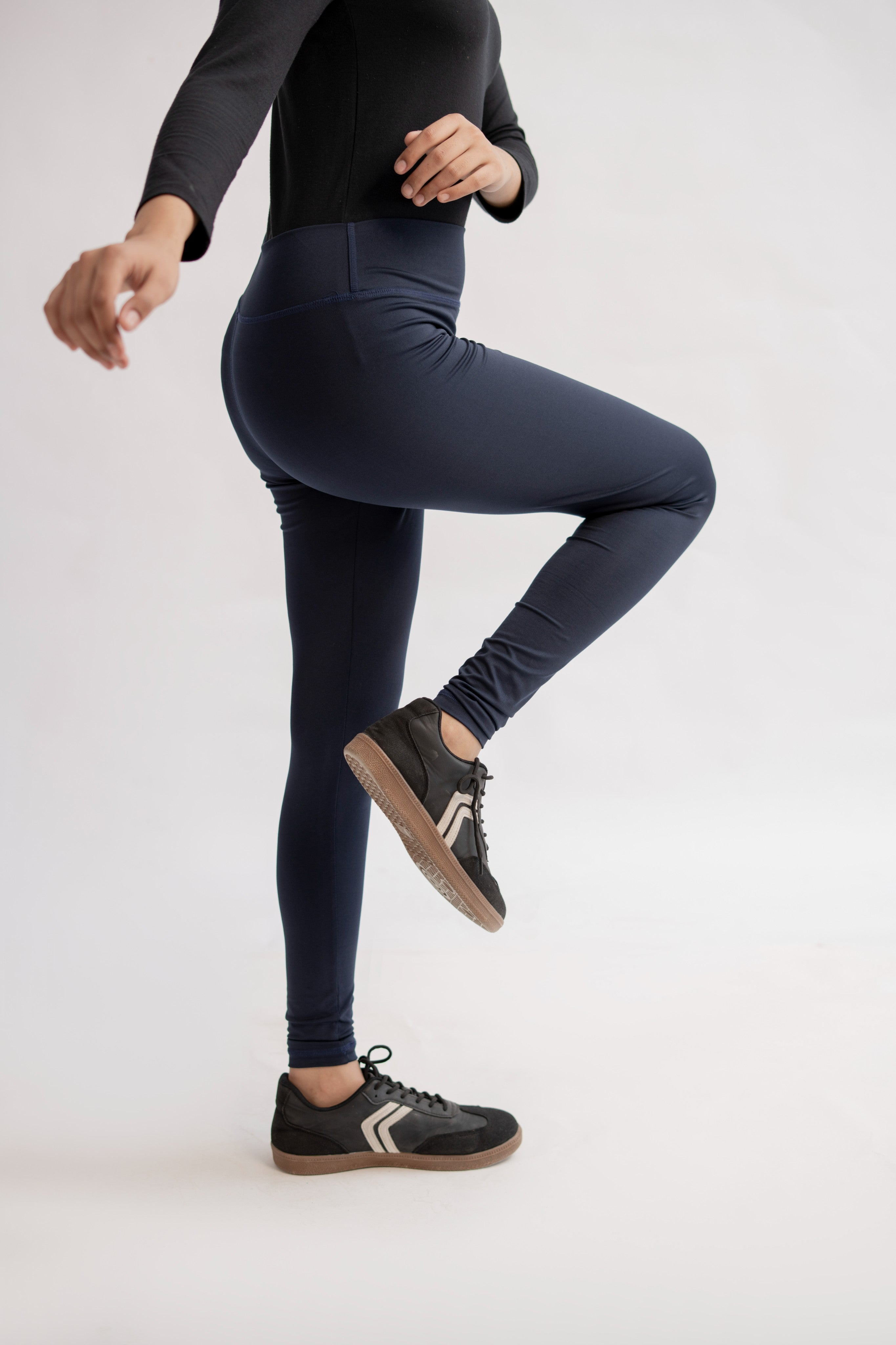 Pack of 3 Premium Slim Fit Tights + Free T-Shirt (Navy Blue, Black, Olive Green) E7