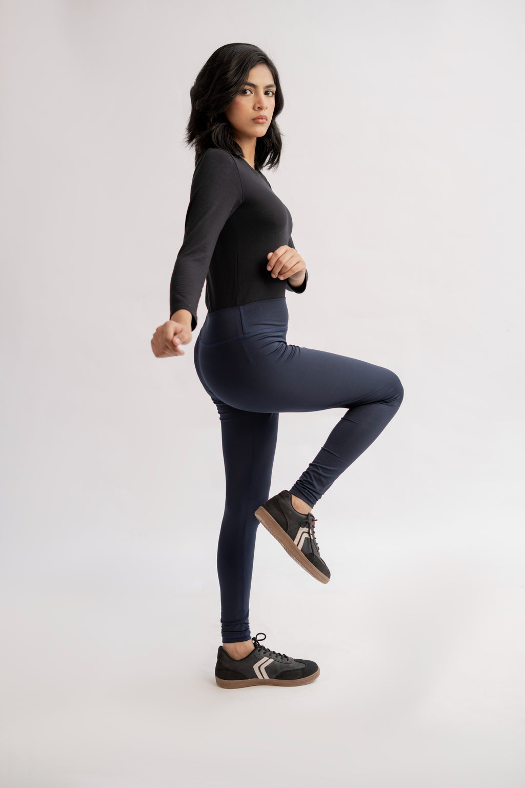Pack of 3 Premium Slim Fit Tights + Free T-Shirt (Navy Blue, Black, Olive Green) E7