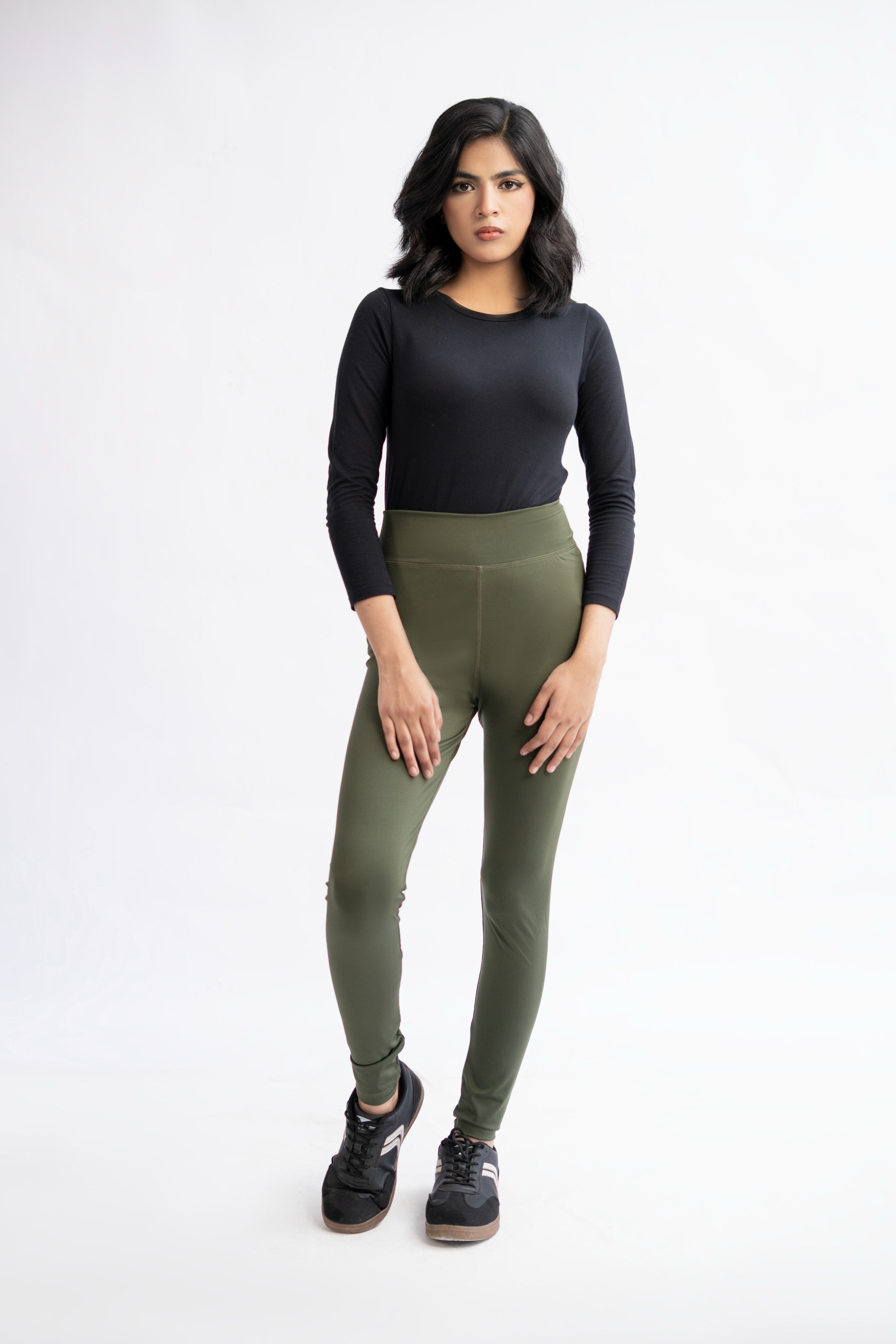 Pack of 2 Premium Slim Fit Tights + Free T-Shirt(Olive Green & Charcol Grey) E6