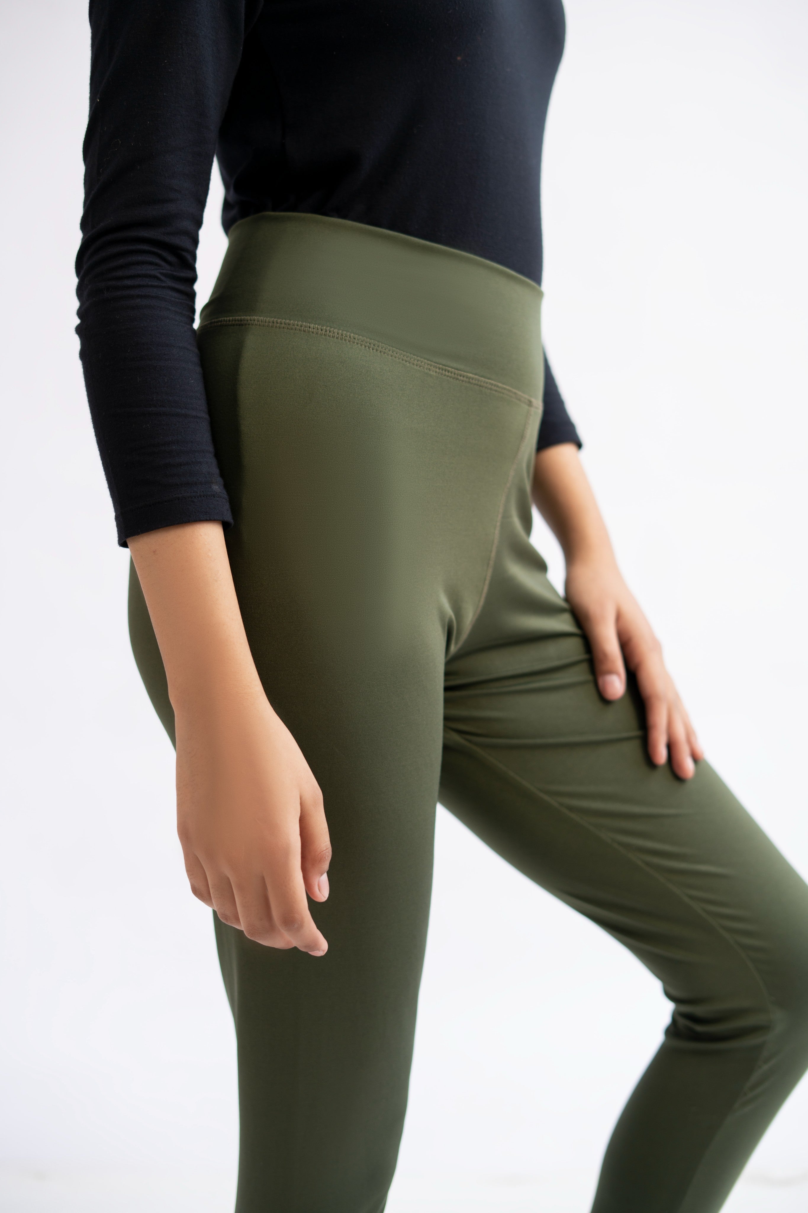 Pack of 2 Premium Slim Fit Tights + Free T-Shirt(Olive Green & Charcol Grey) E6