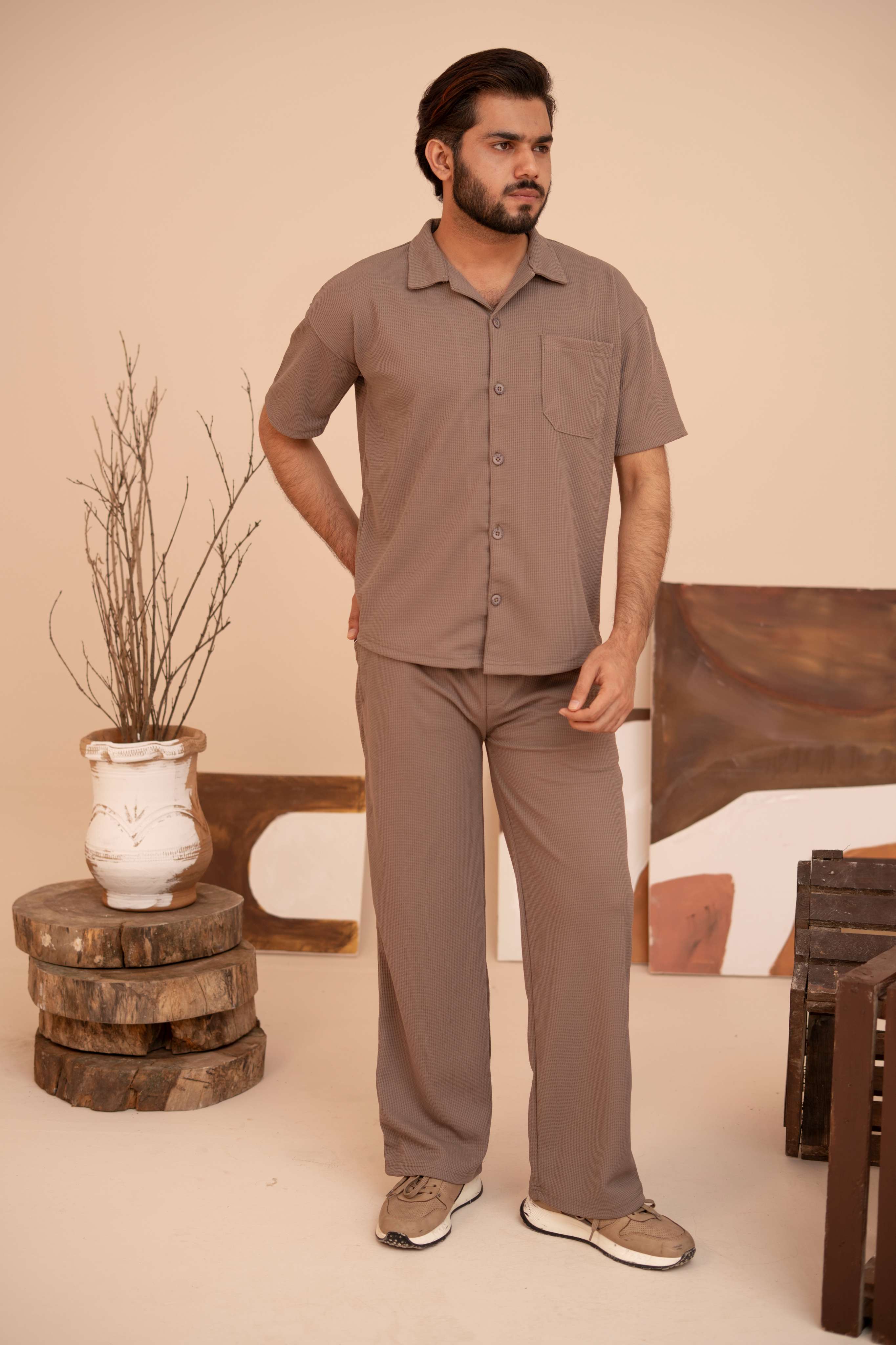 Waffle Chocolate Relaxed Fit Trouser – D13