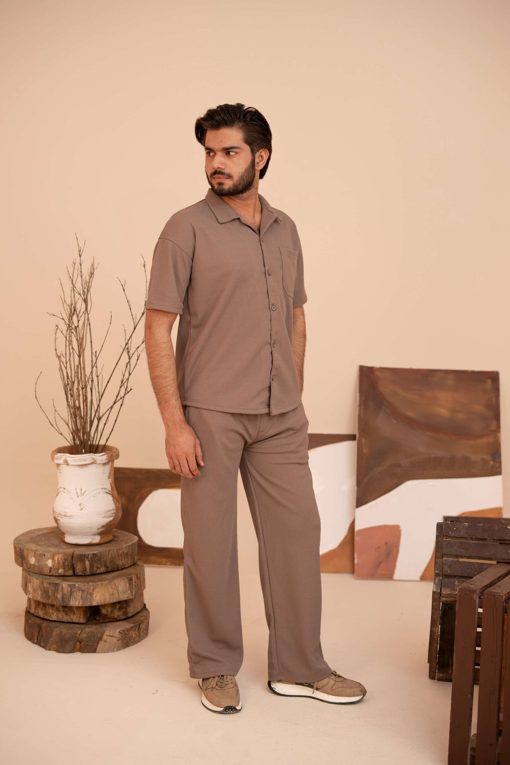 Waffle Chocolate Relaxed Fit Trouser – D13