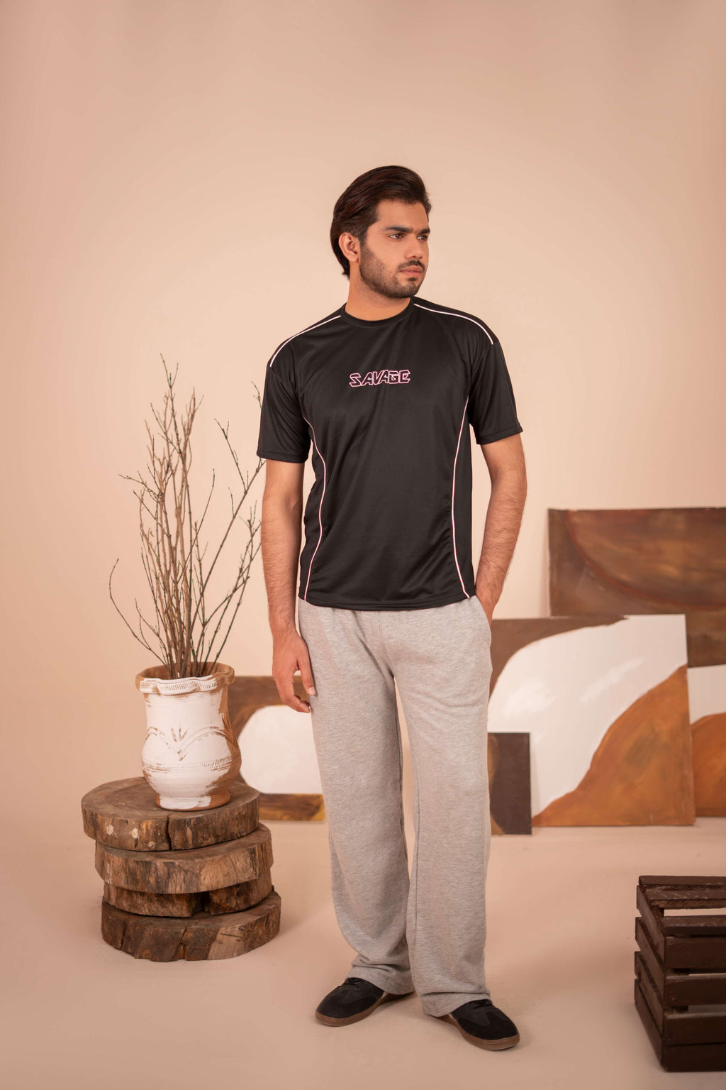 Savage Performance Mesh T-Shirt – Black with White Accents T6
