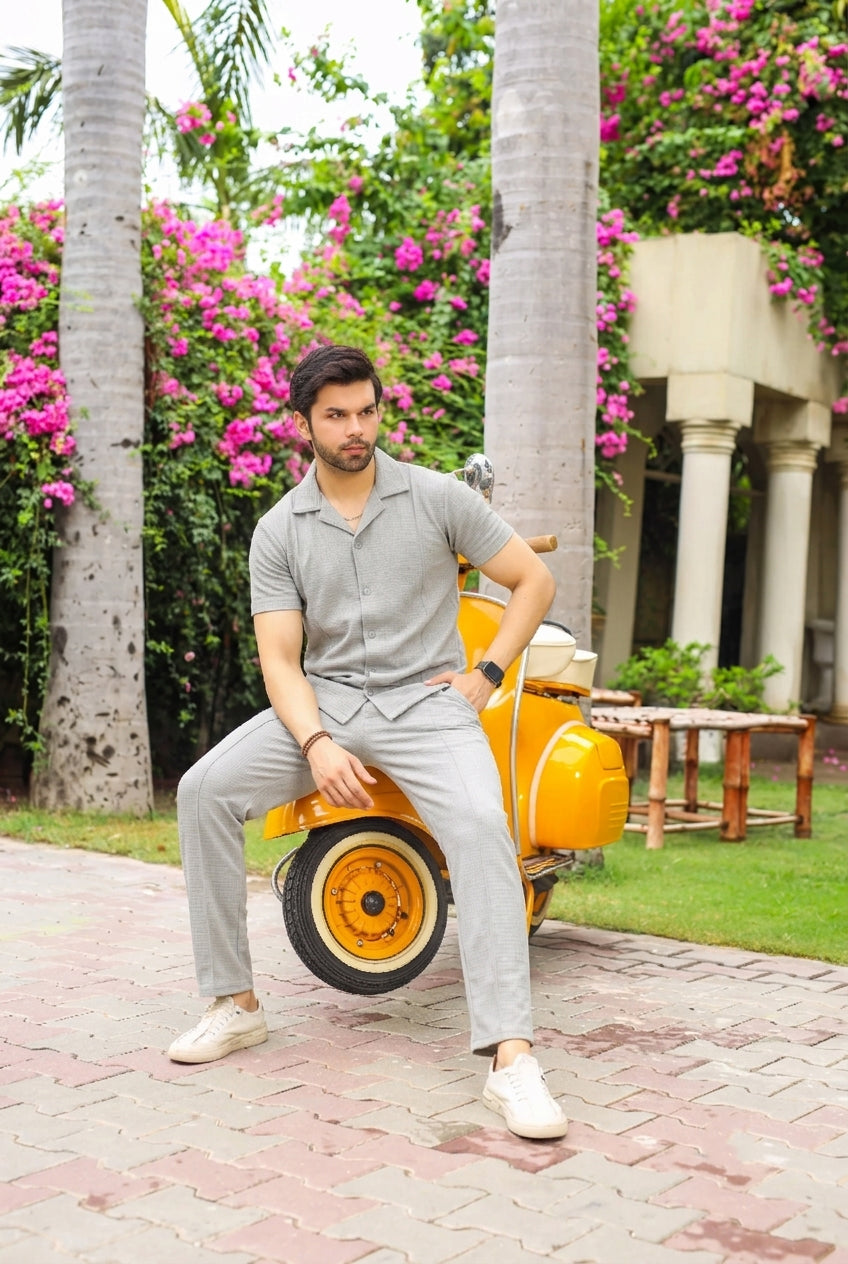 Silver Half-Sleeve Safari Suit for Men B10