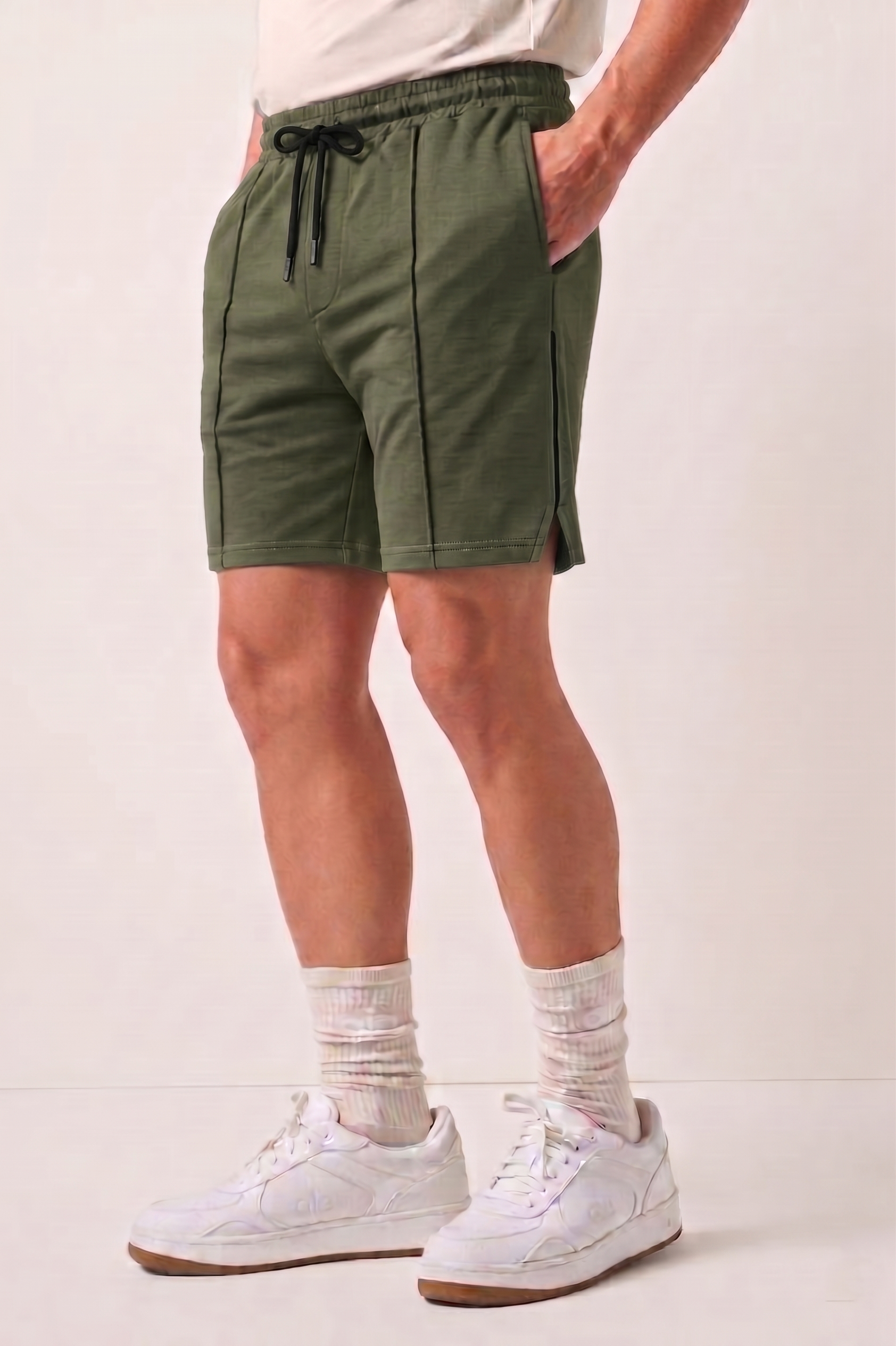 Olive Green Pleated Athleisure Shorts X1