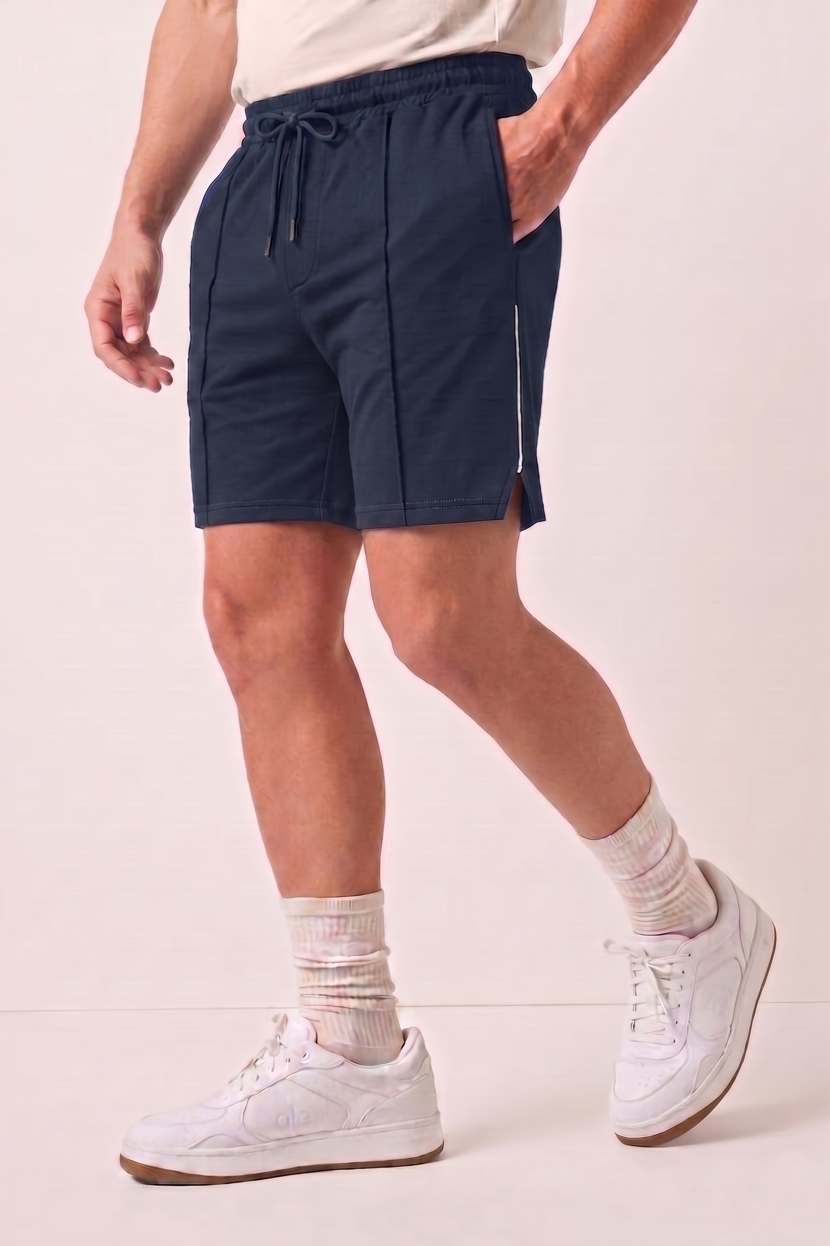 Navy Blue Striped Athleisure Shorts X3