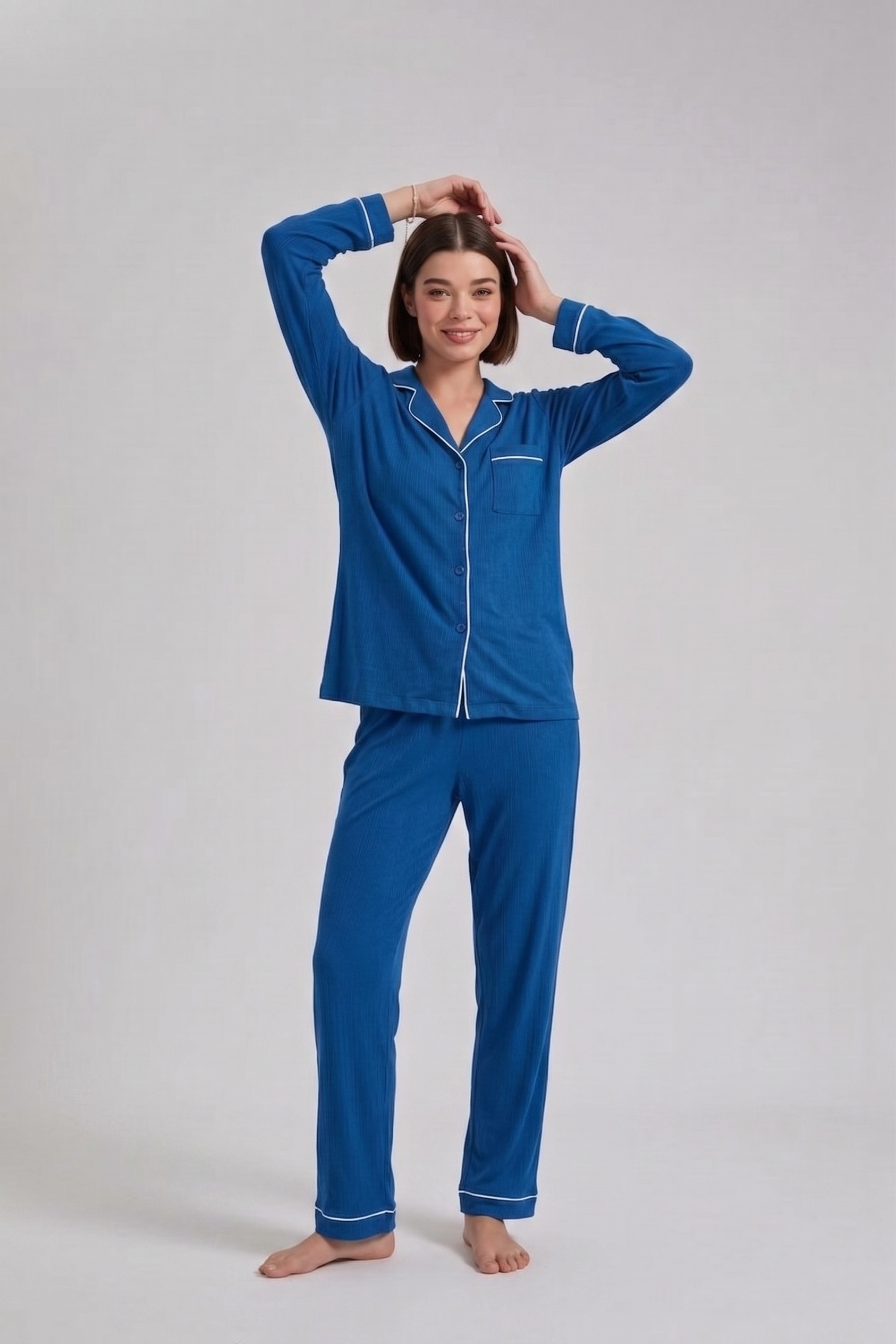 Royal Blue Loose Ribbed Sleepwear Set R1
