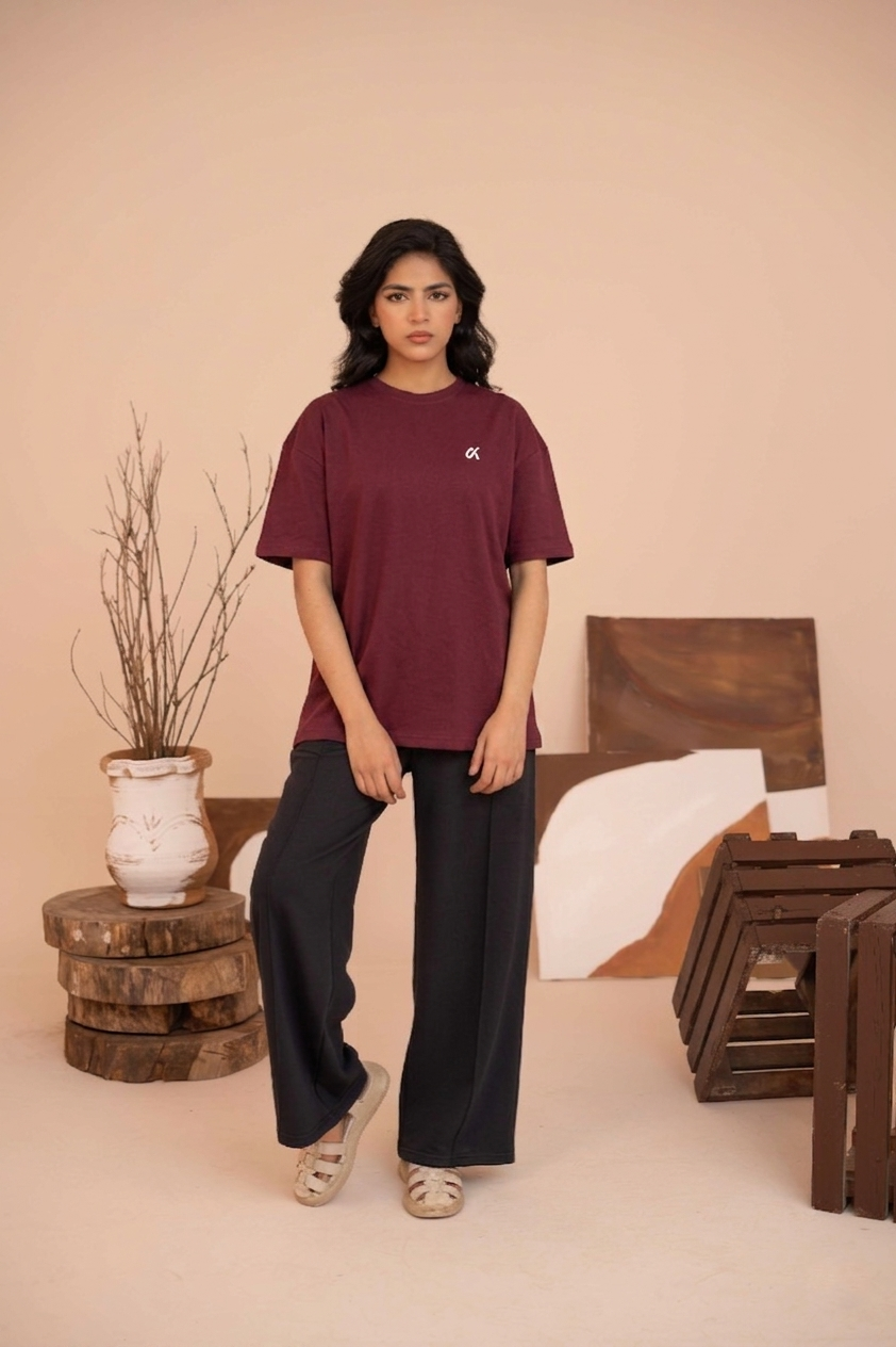 Maroon Minimalist Oversized Tee S5