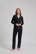 Classic Black Loose Ribbed Sleepwear Set R2