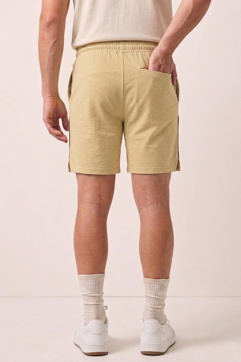 Beige Pleated Athleisure Shorts X7