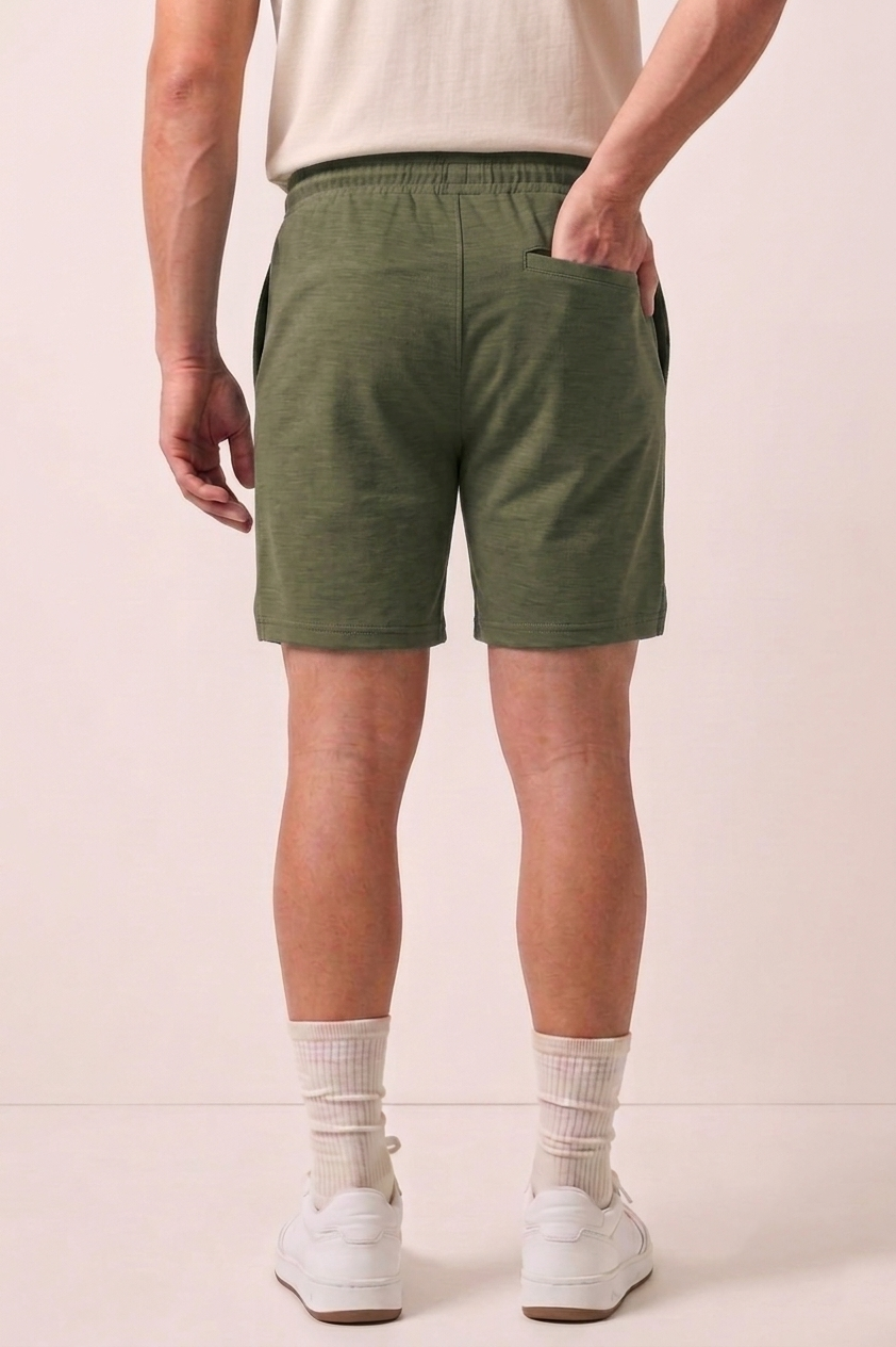 Olive Green Pleated Athleisure Shorts X1