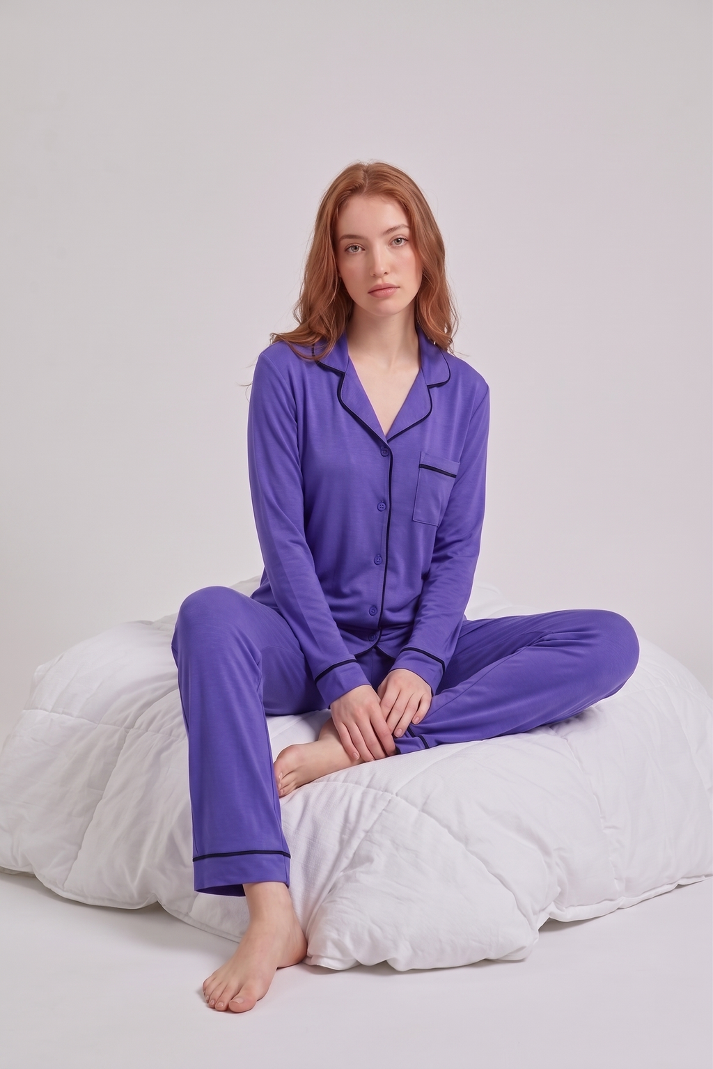 Vibrant Purple Loose Ribbed Sleepwear Set R3