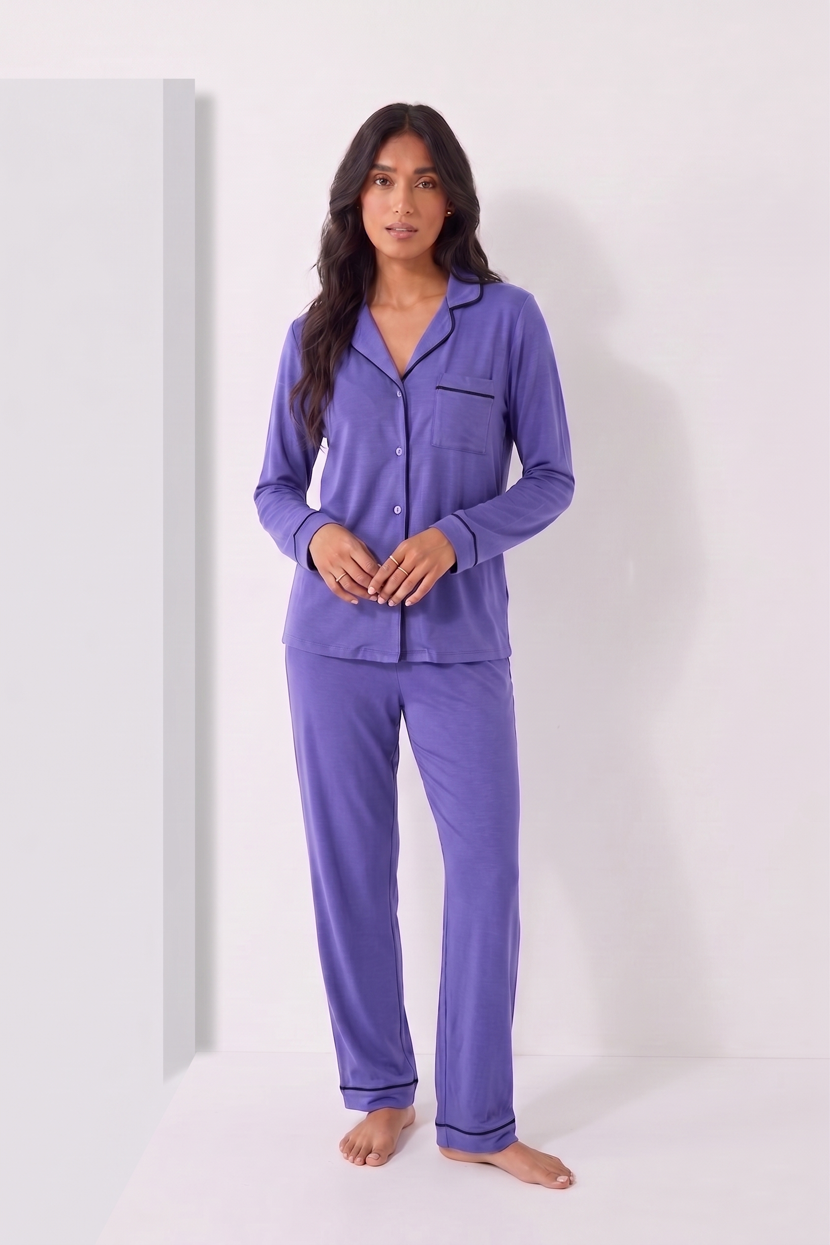 Vibrant Purple Loose Ribbed Sleepwear Set R3