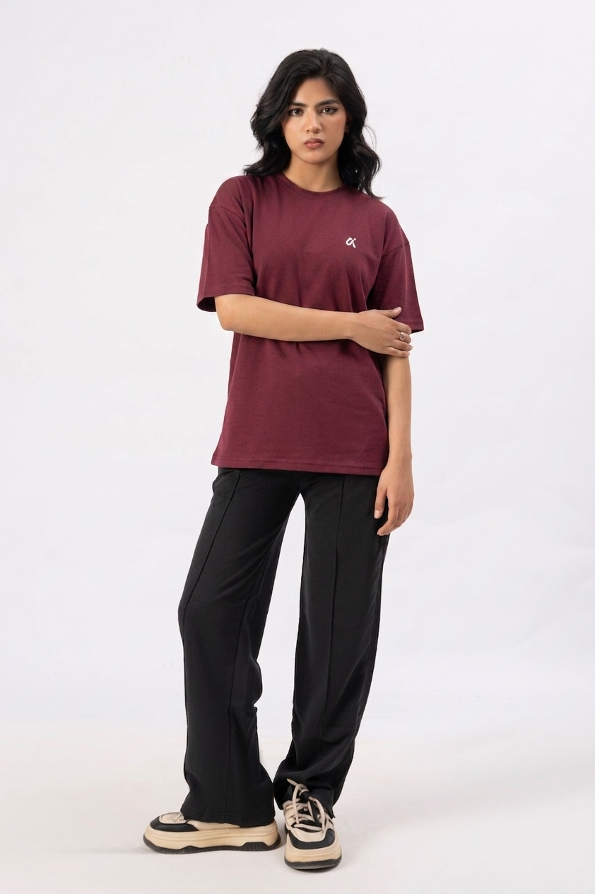 Maroon Minimalist Oversized Tee S5