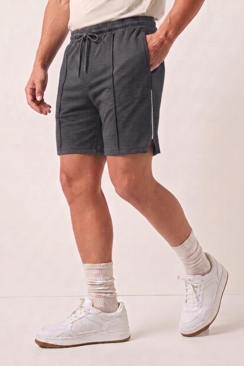 Charcoal Gray Striped Athleisure Shorts X6