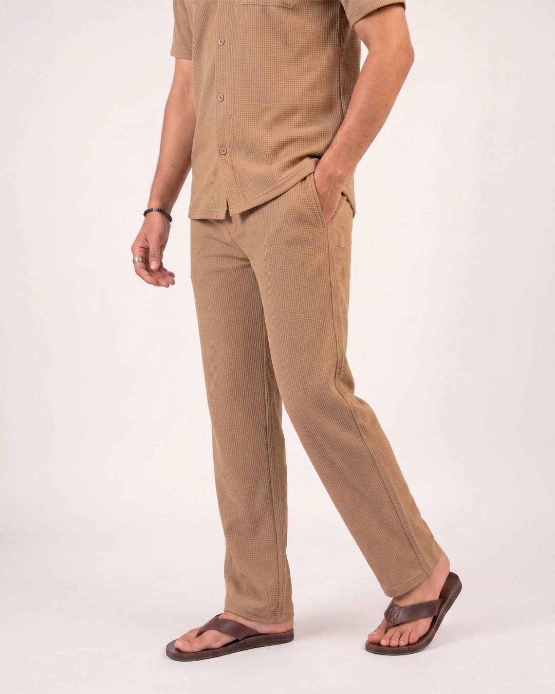 Waffle Coffee Brown Relaxed Fit Trouser - D11