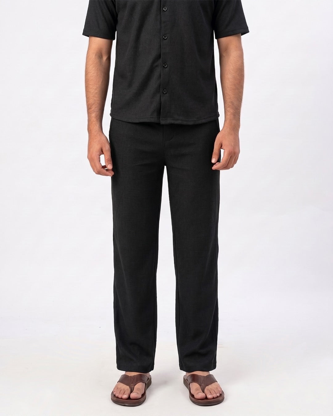 Waffle Black Relaxed Fit Trouser - D12