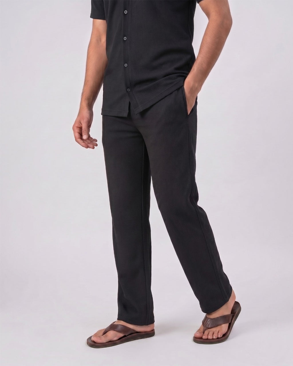 Waffle Black Relaxed Fit Trouser - D12