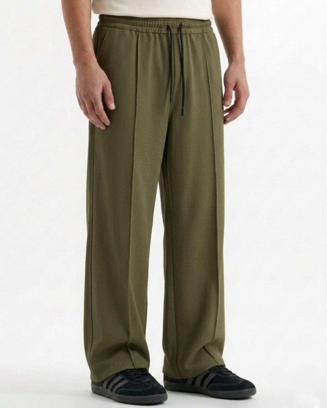 Waffle Relaxed Fit Trousers – Olive D19