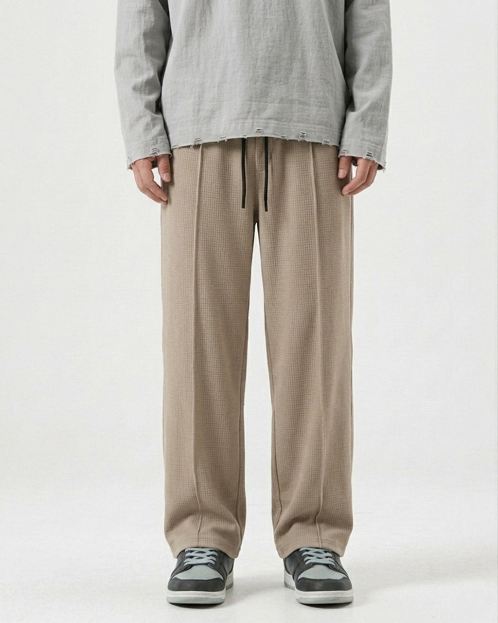Waffle Relaxed Fit Trousers – Beige D20