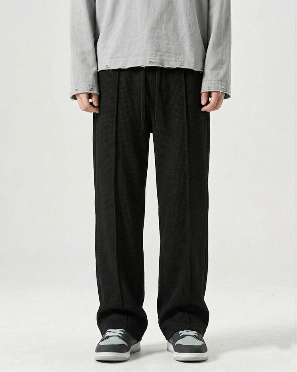 Waffle Relaxed Fit Trousers – Black D21